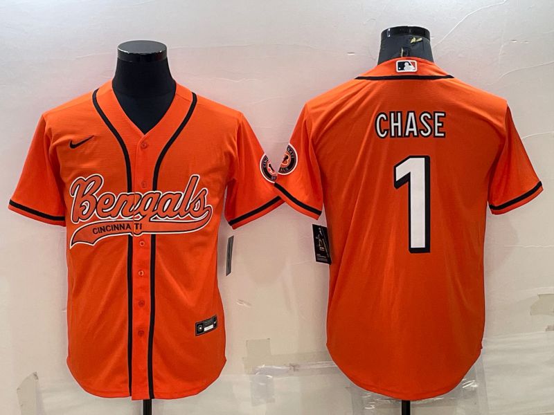 Men Cincinnati Bengals 1 Chase Orange 2022 Nike Co branded NFL Jersey